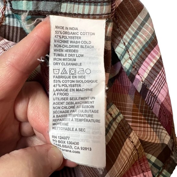 Prana Shirt Mens Small Plaid Short Sleeve Button Front Chest Pocket Casual - Picture 7 of 8